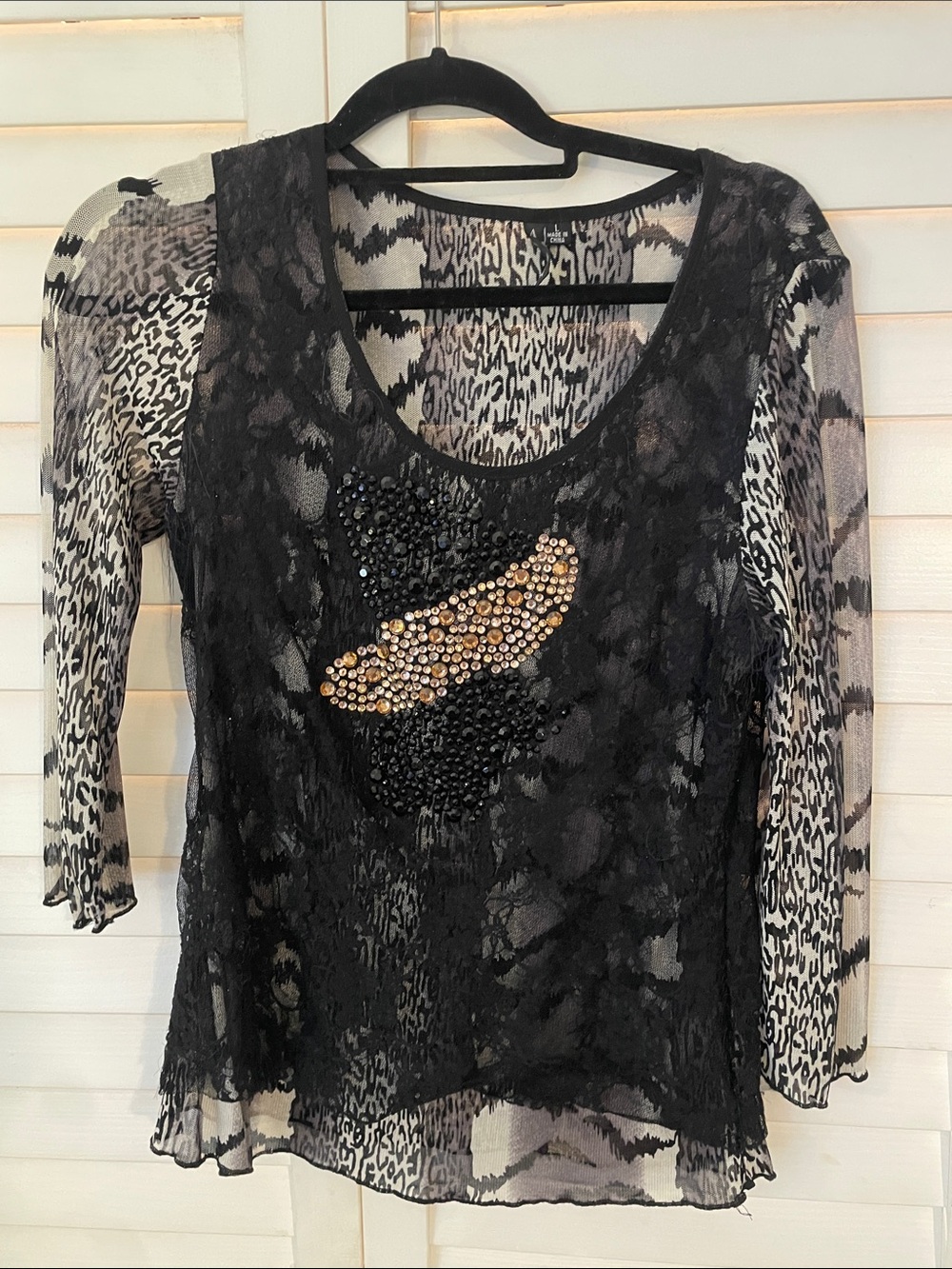 Vintage 90’s  Sheer Embellished Women's Top size L
